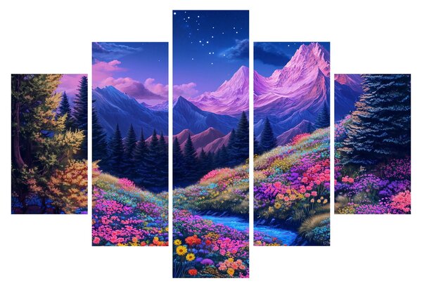 Slika - Ljubičasti krajolik pri punom mjesecu (150x105 cm)