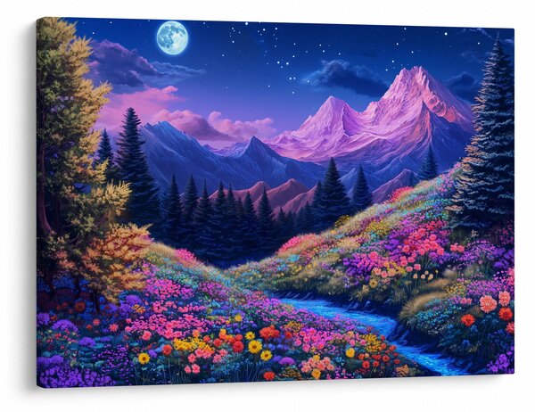 Slika - Ljubičasti krajolik pri punom mjesecu (70x50 cm)