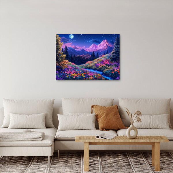 Slika - Ljubičasti krajolik pri punom mjesecu (70x50 cm)