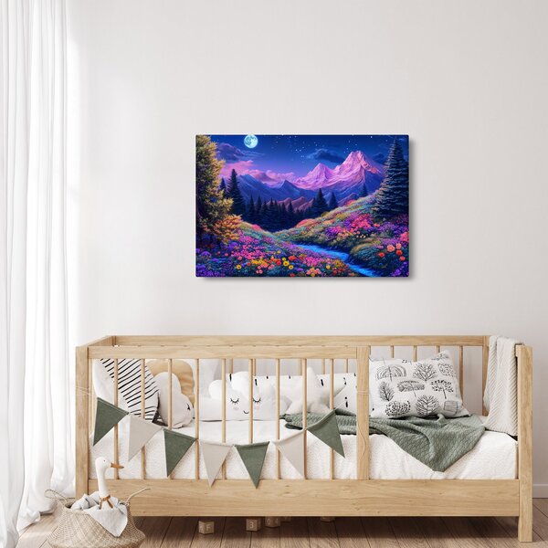 Slika - Ljubičasti krajolik pri punom mjesecu (90x60 cm)