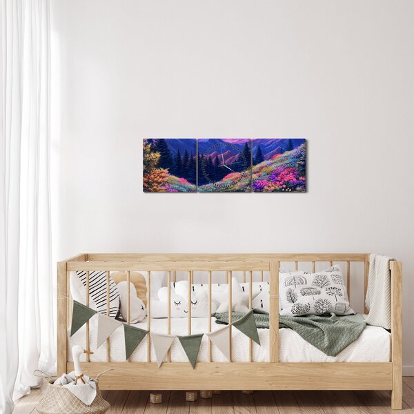 Slika - Ljubičasti krajolik pri punom mjesecu (sa satom) (90x30 cm)