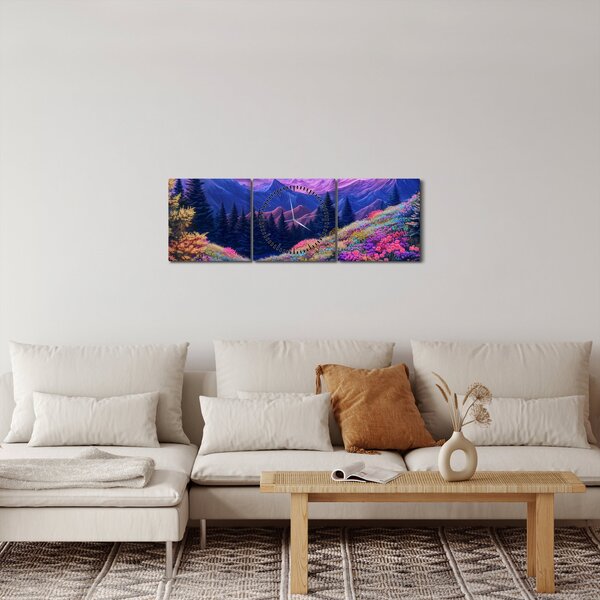 Slika - Ljubičasti krajolik pri punom mjesecu (sa satom) (90x30 cm)