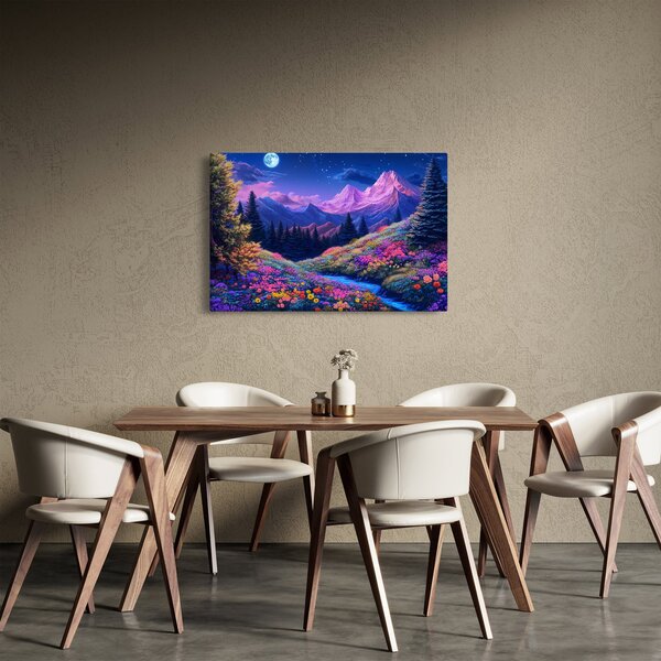 Slika - Ljubičasti krajolik pri punom mjesecu (90x60 cm)