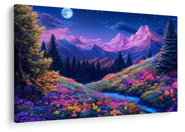 Slika - Ljubičasti krajolik pri punom mjesecu (90x60 cm)