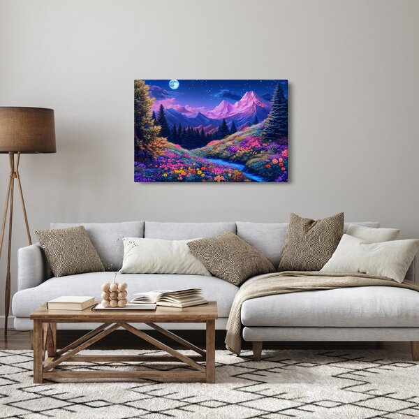 Slika - Ljubičasti krajolik pri punom mjesecu (90x60 cm)