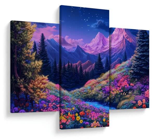 Slika - Ljubičasti krajolik pri punom mjesecu (90x60 cm)