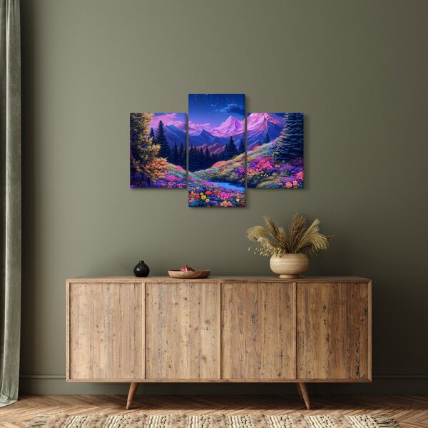 Slika - Ljubičasti krajolik pri punom mjesecu (90x60 cm)