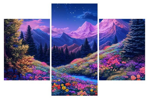 Slika - Ljubičasti krajolik pri punom mjesecu (90x60 cm)