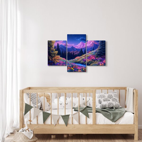Slika - Ljubičasti krajolik pri punom mjesecu (90x60 cm)