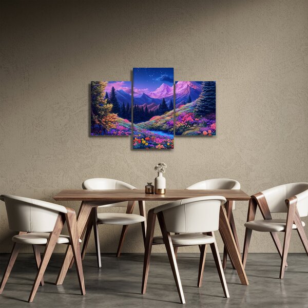 Slika - Ljubičasti krajolik pri punom mjesecu (90x60 cm)