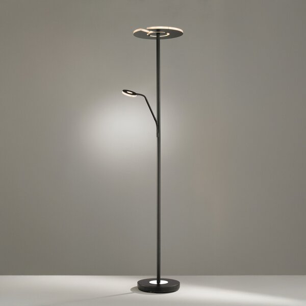 FISCHER & HONSEL Dent LED podna lampa, crna, 180 cm, CCT, 2 žarulje, prigušiva, Crno, Dnevni boravak/blagovaonica, Metal, Svjetlo za čitanje