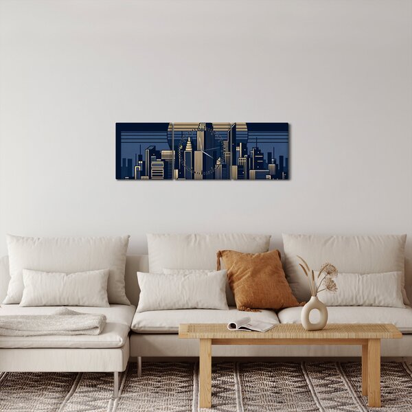 Slika – Geometrijski grad (sa satom) (90x30 cm)