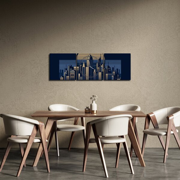 Slika – Geometrijski grad (sa satom) (90x30 cm)