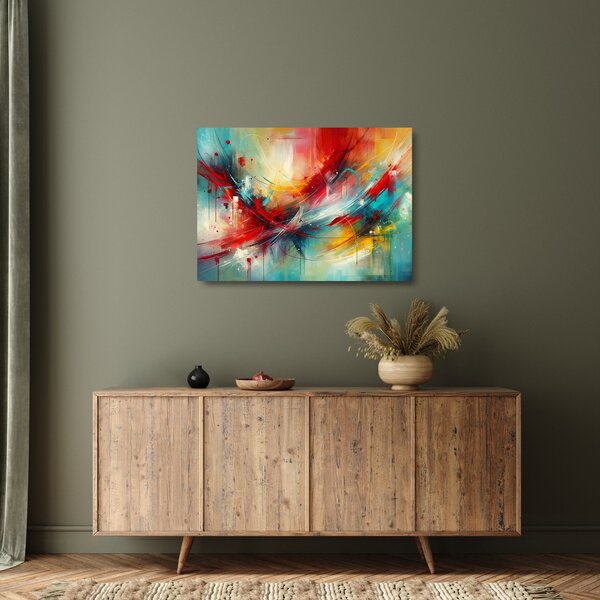 Staklena slika – Apstrakcija s crvenom (70x50 cm)