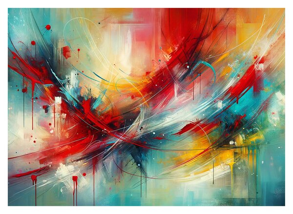 Staklena slika – Apstrakcija s crvenom (70x50 cm)