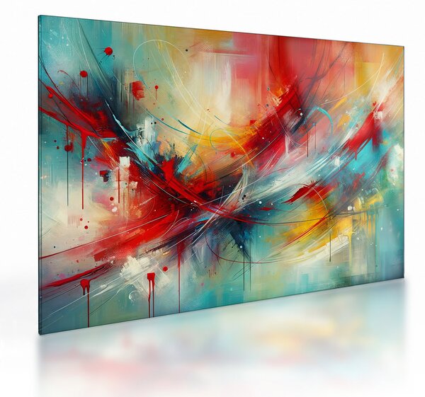 Staklena slika – Apstrakcija s crvenom (70x50 cm)