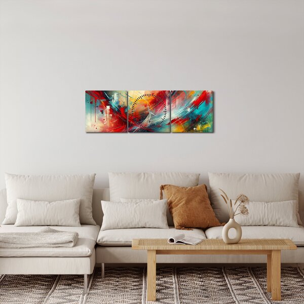 Slika – Apstrakcija s crvenom (sa satom) (90x30 cm)