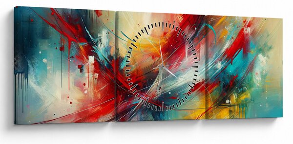 Slika – Apstrakcija s crvenom (sa satom) (90x30 cm)
