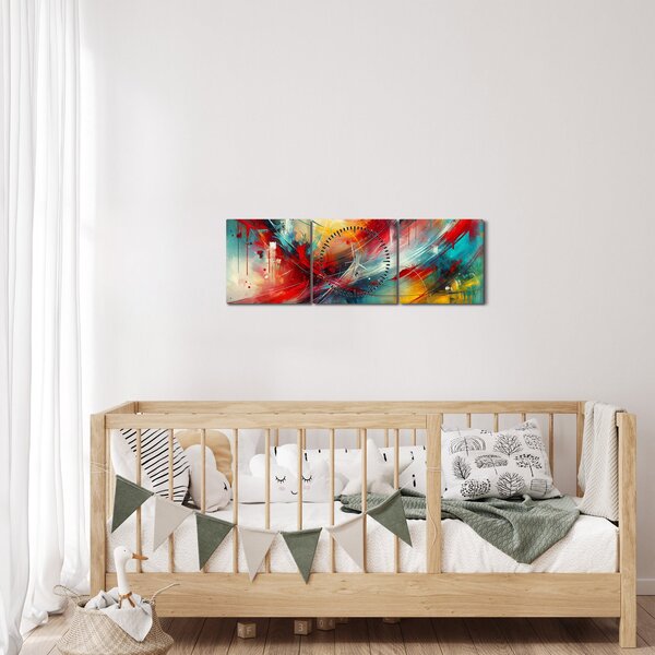 Slika – Apstrakcija s crvenom (sa satom) (90x30 cm)
