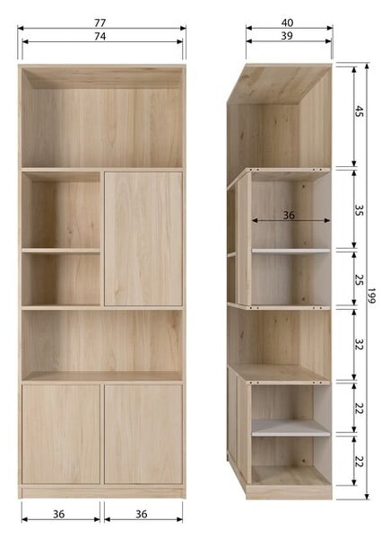 Modularna biblioteka u dekoru hrasta u prirodnoj boji 77x199 cm Modulair – vtwonen