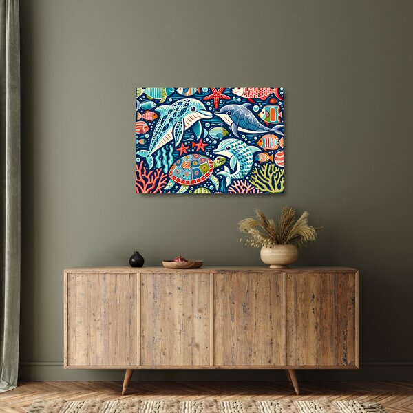 Staklena slika – Crtane vodene životinje (70x50 cm)