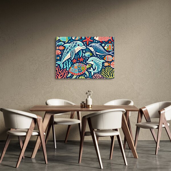 Staklena slika – Crtane vodene životinje (70x50 cm)