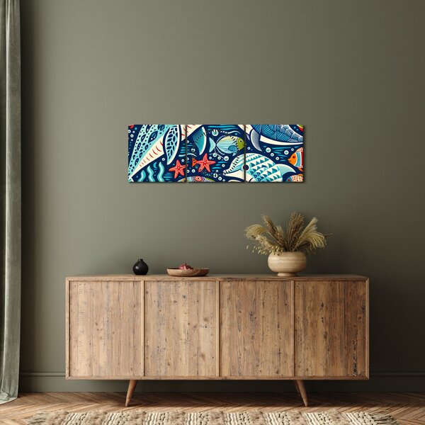 Slika – Crtane vodene životinje (sa satom) (90x30 cm)