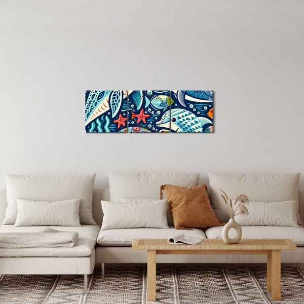 Slika – Crtane vodene životinje (sa satom) (90x30 cm)