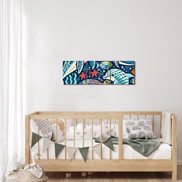 Slika – Crtane vodene životinje (sa satom) (90x30 cm)