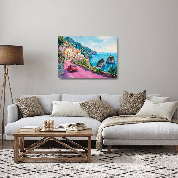 Staklena slika - Ružičasta cesta uz obalu (70x50 cm)