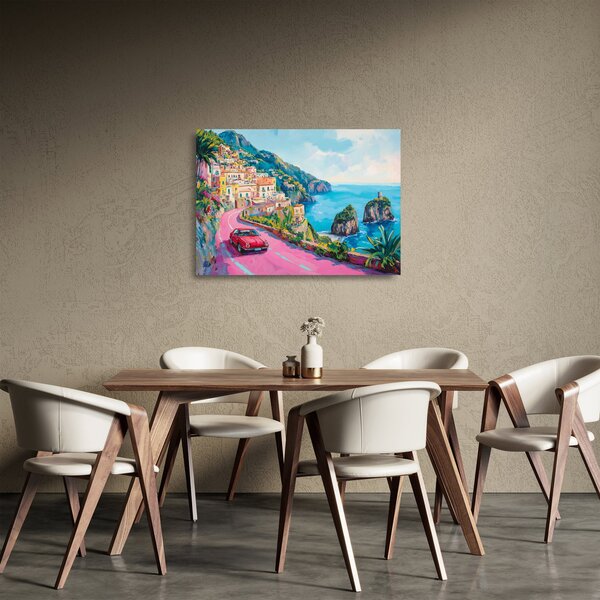 Staklena slika - Ružičasta cesta uz obalu (70x50 cm)