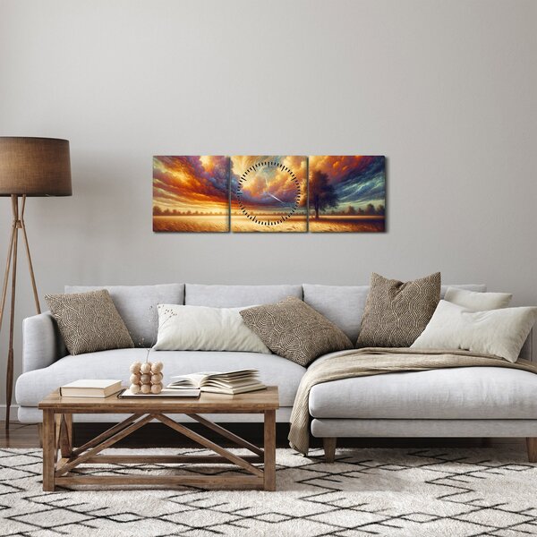 Slika – Drvo na polju (sa satom) (90x30 cm)
