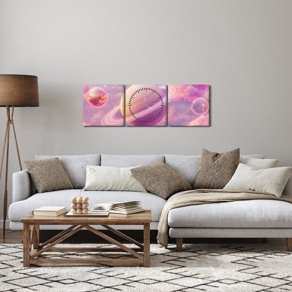 Slika - Ružičasti planet (sa satom) (90x30 cm)