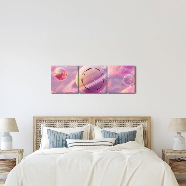 Slika - Ružičasti planet (sa satom) (90x30 cm)