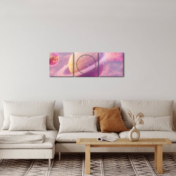Slika - Ružičasti planet (sa satom) (90x30 cm)