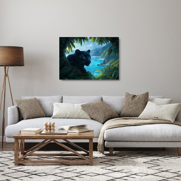 Staklena slika - Crni panter u džungli (70x50 cm)