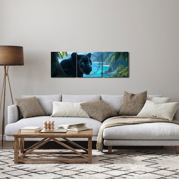 Slika - Crni panter u džungli (sa satom) (90x30 cm)