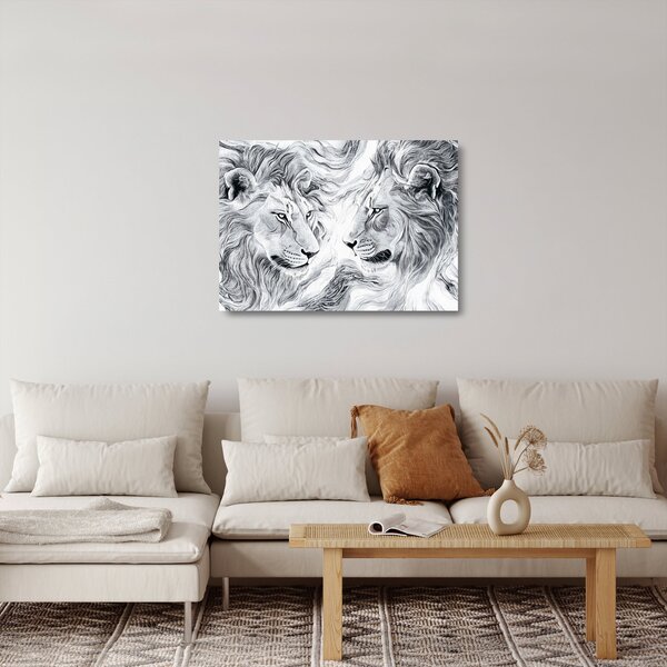 Staklena slika - Nacrtane glave lavova (70x50 cm)