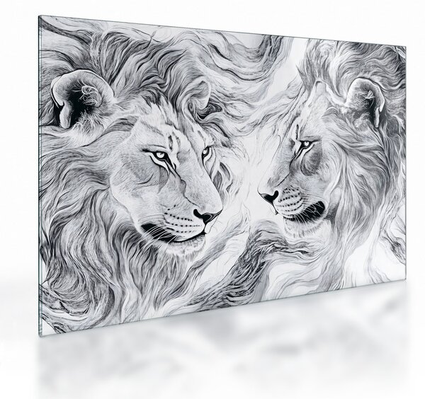 Staklena slika - Nacrtane glave lavova (70x50 cm)