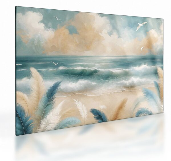 Staklena slika – OStaklena slikana plaža u nježnim bojama (70x50 cm)