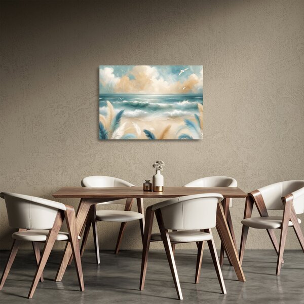 Staklena slika – OStaklena slikana plaža u nježnim bojama (70x50 cm)
