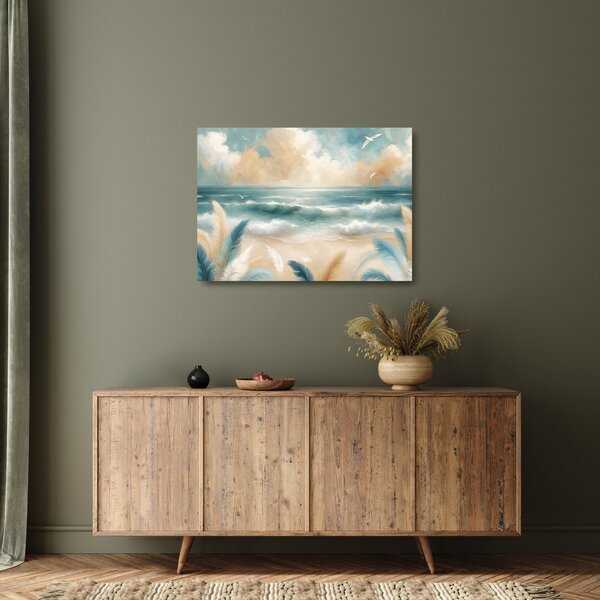 Staklena slika – OStaklena slikana plaža u nježnim bojama (70x50 cm)