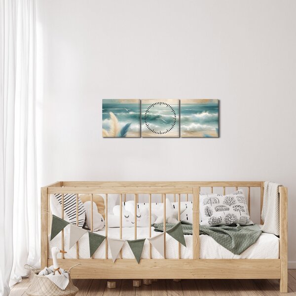 Slika – Oslikana plaža u nježnim bojama (sa satom) (90x30 cm)