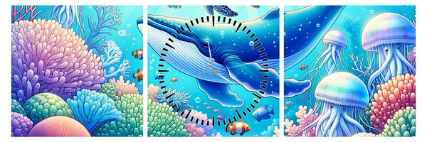Slika – Podvodni svijet (sa satom) (90x30 cm)