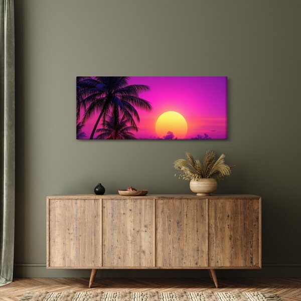 Slika - Ljubičasti zalazak s palmom (120x50 cm)