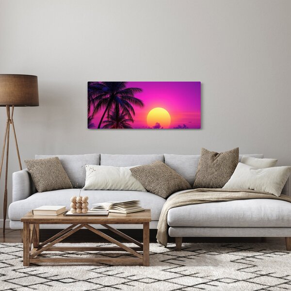 Slika - Ljubičasti zalazak s palmom (120x50 cm)