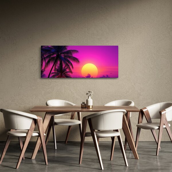 Slika - Ljubičasti zalazak s palmom (120x50 cm)