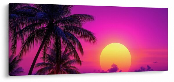 Slika - Ljubičasti zalazak s palmom (120x50 cm)