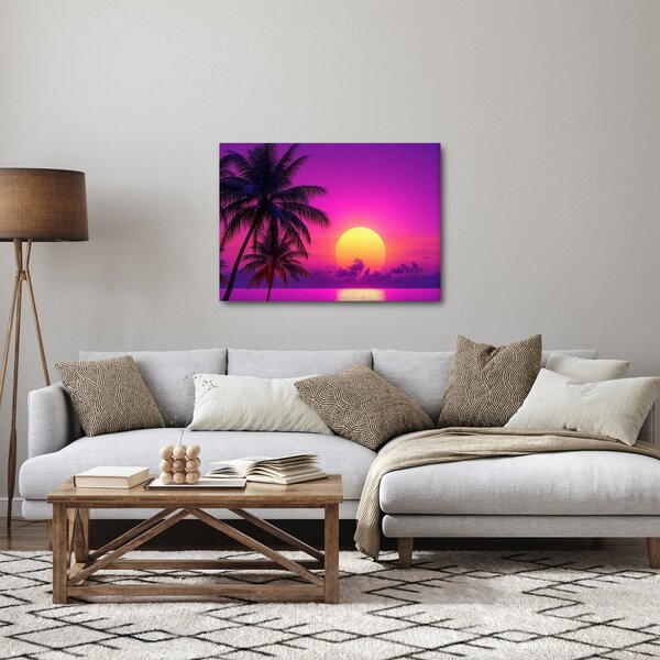 Slika - Ljubičasti zalazak s palmom (70x50 cm)