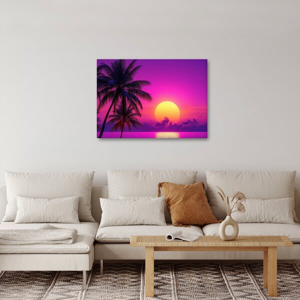 Slika - Ljubičasti zalazak s palmom (70x50 cm)